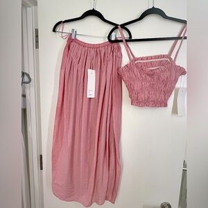 NWT Anna October Lora ruched top and skirt with drapery over hips in rose. Small